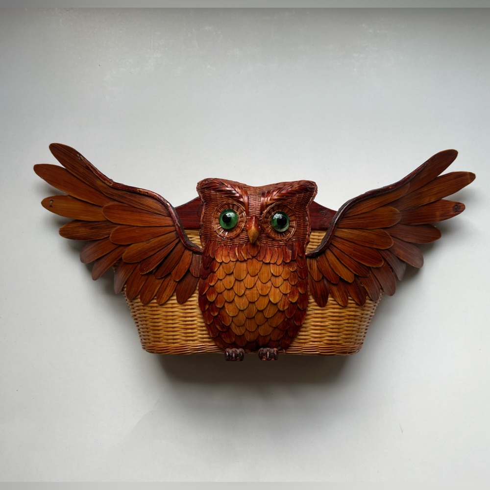 Wooden Owl Wall Decor 1970’s Kitsch